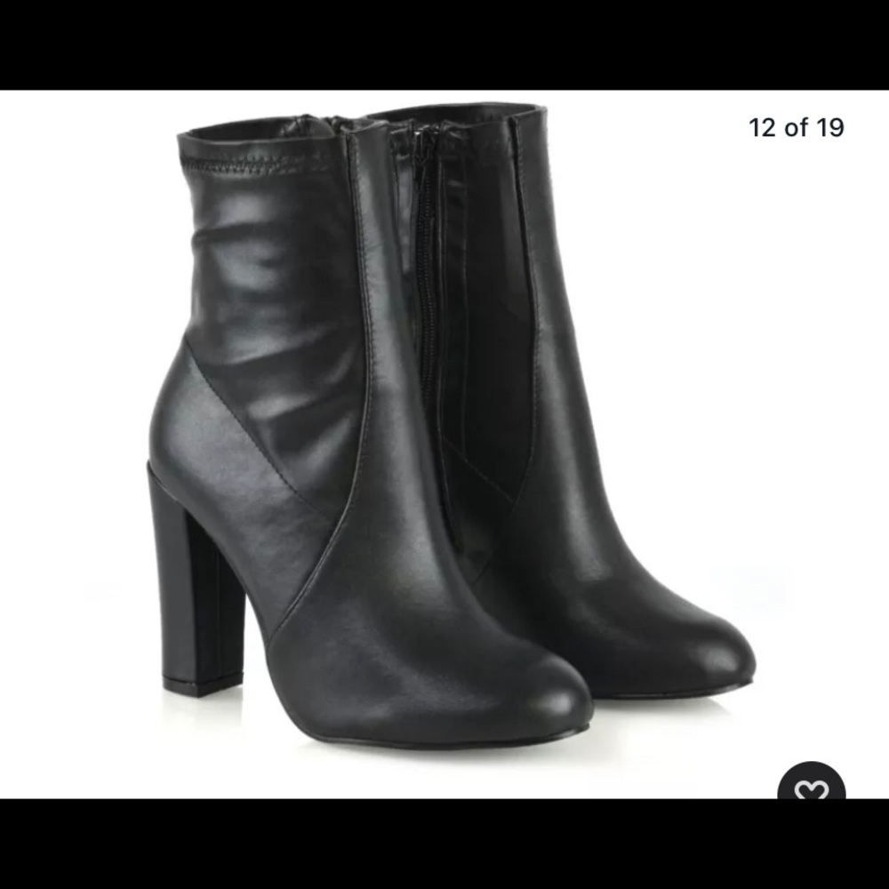 Black faux leather ankle boots